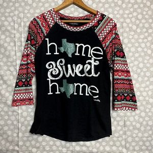 Pink Armadillos 3/4 Sleeve Home Sweet Home Texas Top Size Medium